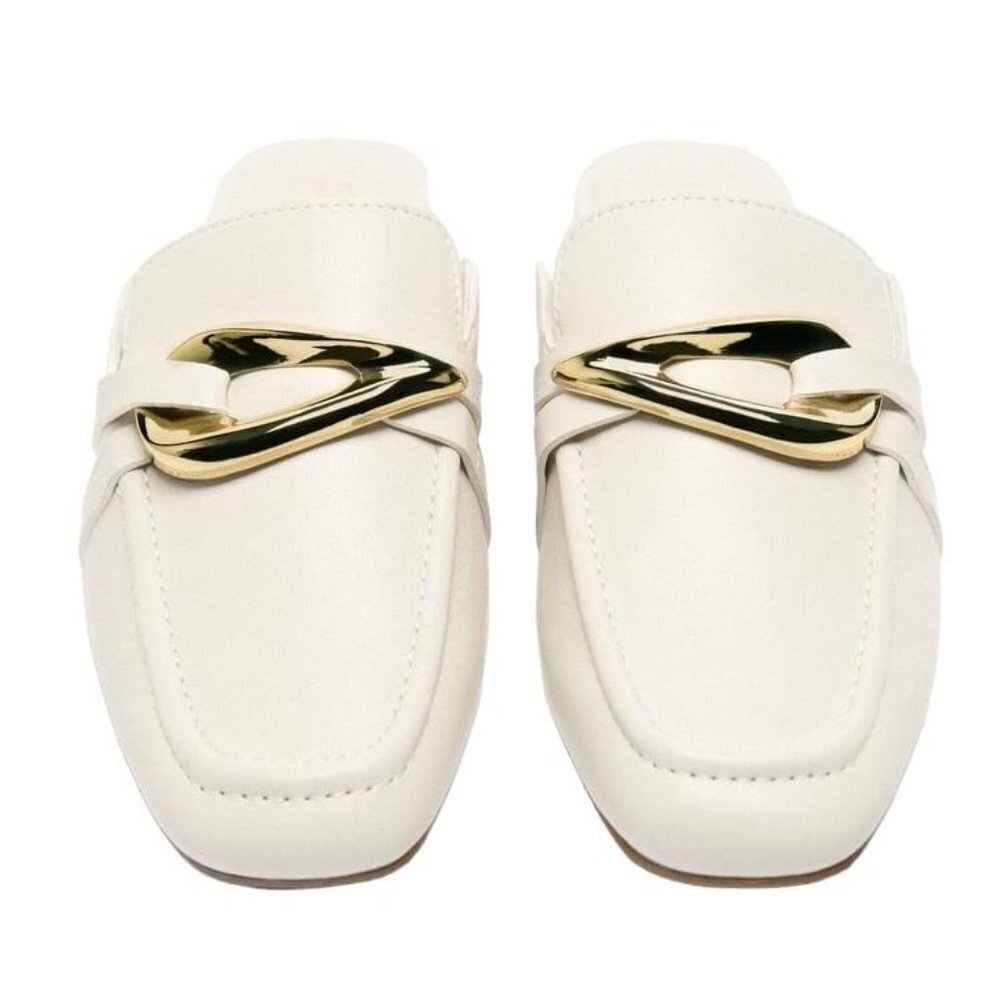 ZARA MULE LOAFERS WITH EMBELLISHED METALLIC DETAIL White SIZE 8 | 3531/110 z3 - Picture 2 of 10
